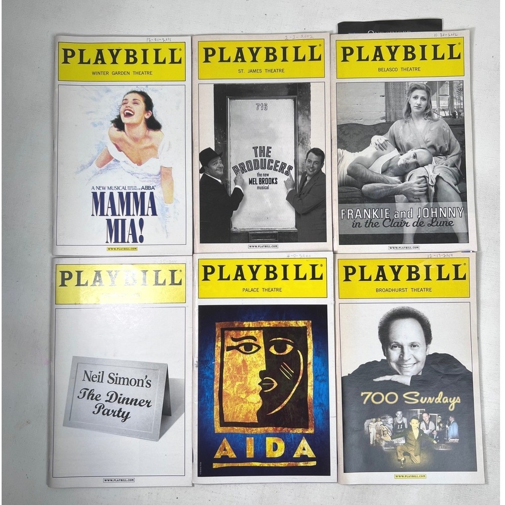 Vintage Broadway Playbill Lot Mamma Mia Producers Aida 700 Sundays Ticket Stubs‎
